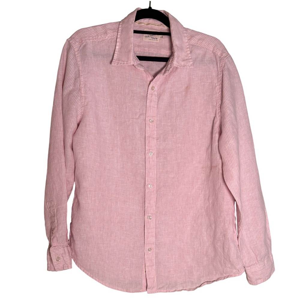 Fair Harbor Mens Linen Heritage Style Striped Button Down Shirt L